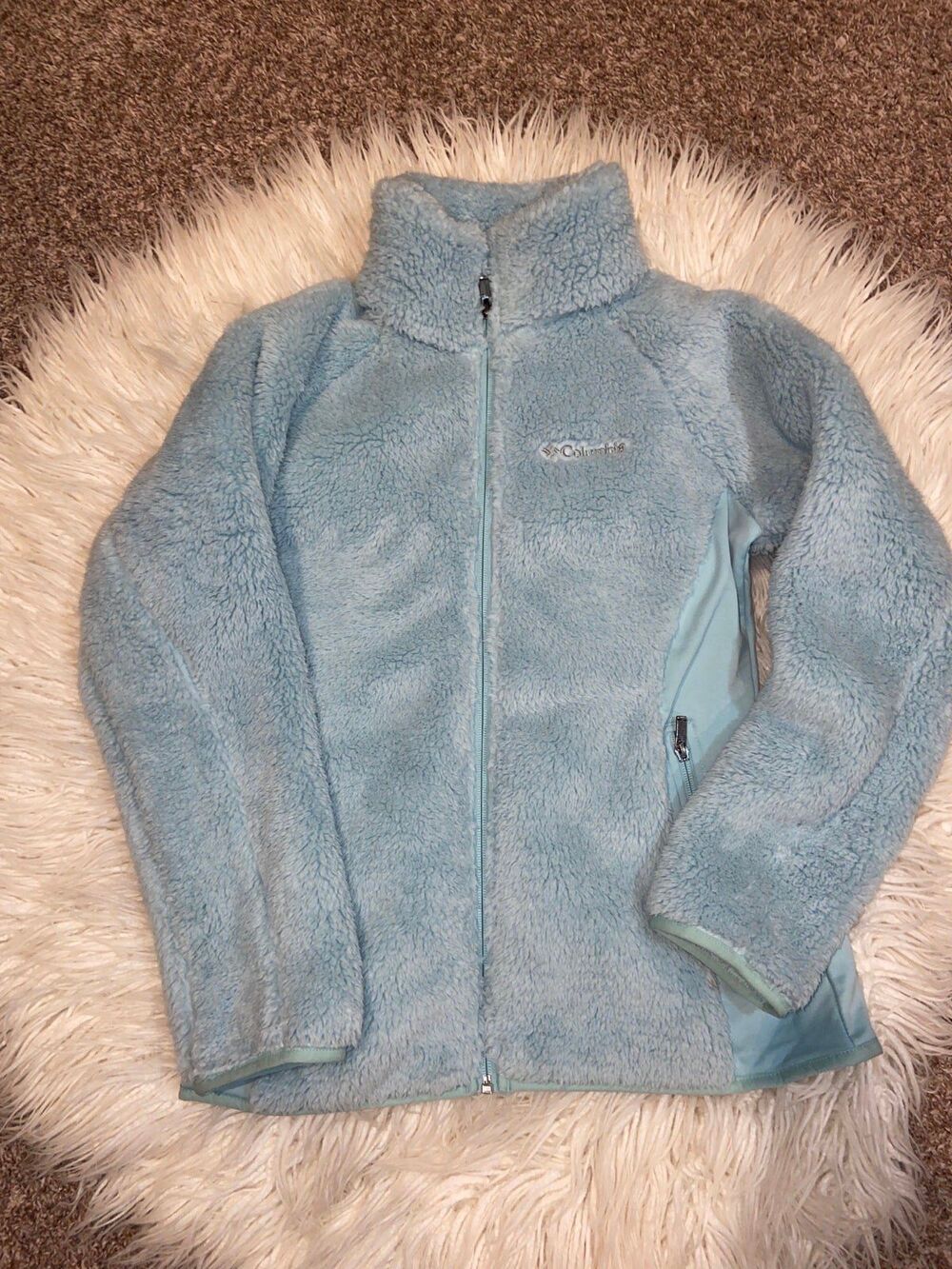 Medium Columbia women’s aqua blue teddy soft full zip sweatshirt